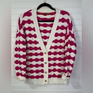 Belldini women’s pink and white striped gold button chunky knit cardigan. Size S